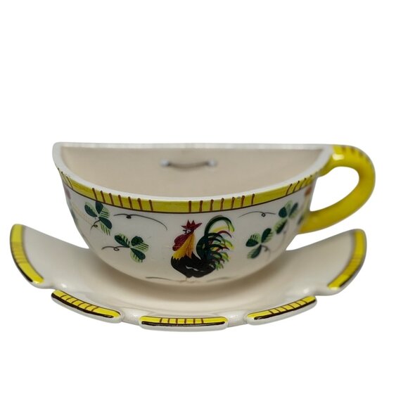 VTG Norcrest Chanticleer Handpainted Rooster Wall-Pocket Tea Cup Spoon Holder - Picture 1 of 7